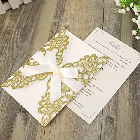 Flora Lace Glitter Wedding Invitations Cards Set - Image 2
