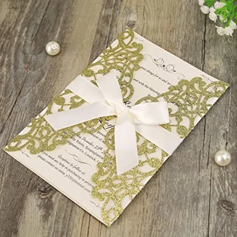 Flora Lace Glitter Wedding Invitations Cards Set - Image 3